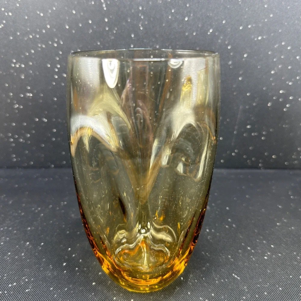 Russel Wright Pinch Amber Glass Tumblers 16oz Mid Century Modern Set of 3 6inch